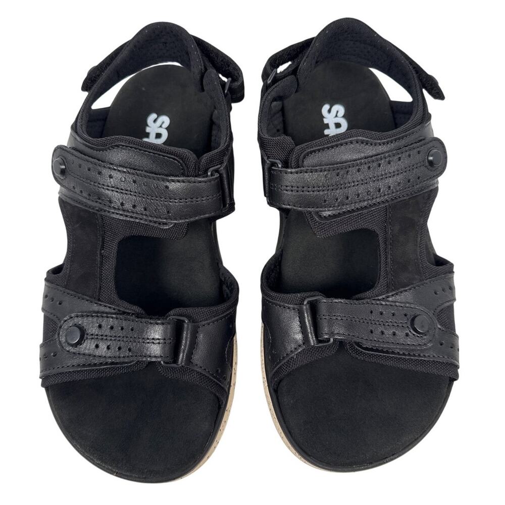 SAS Embark Sandals Sport Womens 8 WW Black Ash Leather Adjustable Made in USA